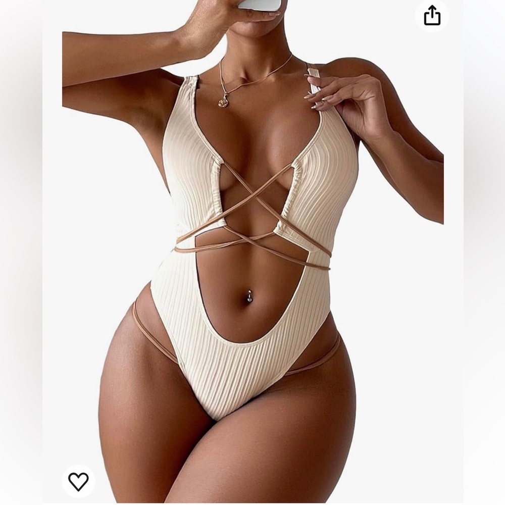 Cream Ribbed New Without Tags Sexy Swim. Size L